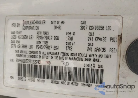 2002 Dodge Ram 1500 St z USA, uszkodzony, nr VIN 3D7HA18Z72G132749